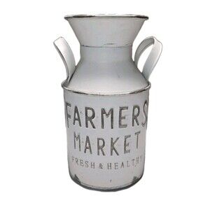 Rustic White Milk Can Vase Farmhouse Flower Arrangement Decor 10” x 6” Country
